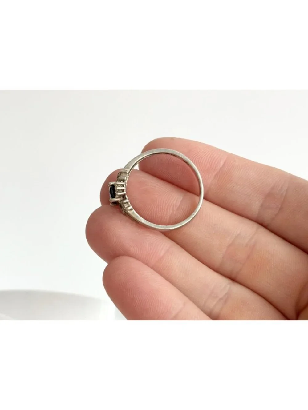 NVC Oval Black Onyx Geometric Art Deco Sterling Silver 925 Vintage Ring - sz 10